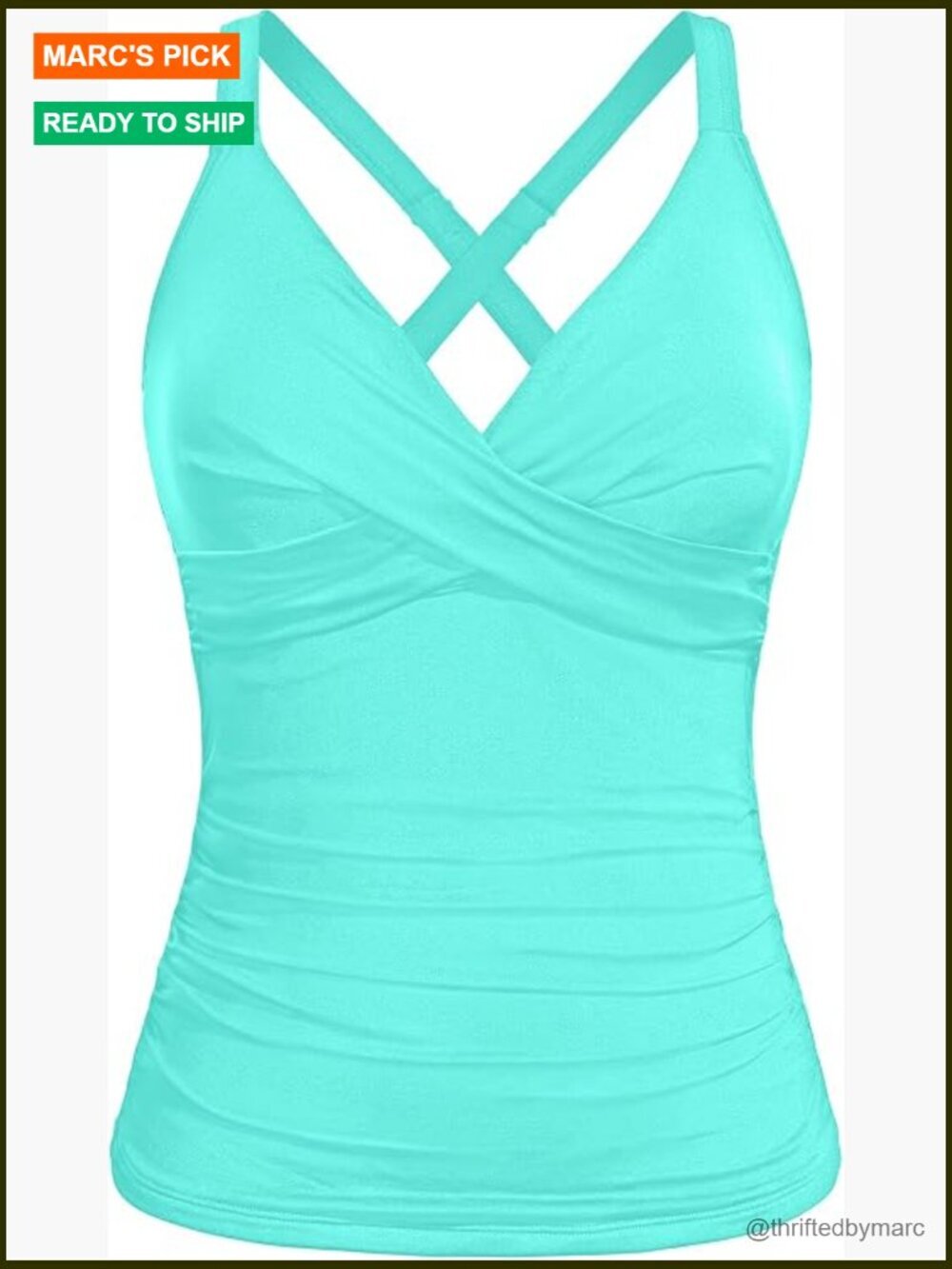 Underwire Tankini Top Only - Twist Front V Neck Tummy Control Criss Cross Back